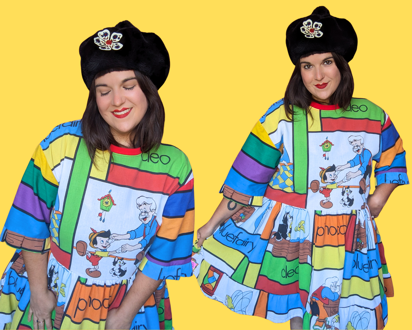 Handmade, Upcycled Vintage 1990's Walt Disney's Pinocchio Bedsheet T-Shirt Dress Fits S-M-L-XL with Matching Fanny Pack