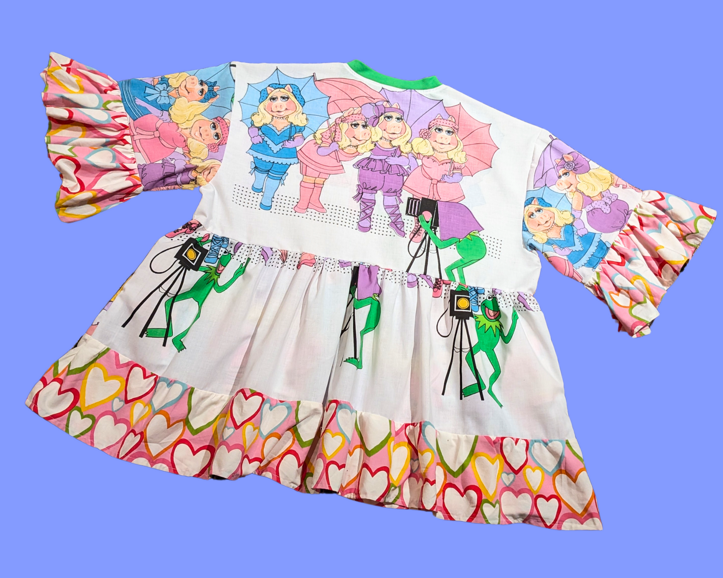 Robe t-shirt drapée faite à la main et recyclée Les Muppets, Miss Piggy et Kermit, taille 2XL