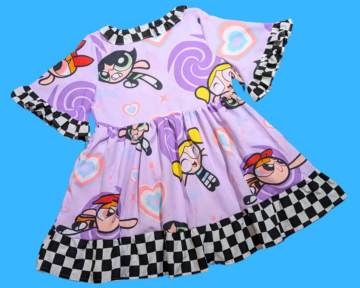Robe drap de lit vintage Powerpuff Girls des années 2000, fabriquée à la main et recyclée, taille L à XL