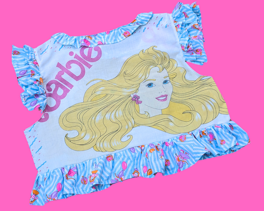 Haut court avec taie d'oreiller Barbie vintage 1989, fait main et recyclé, taille 3XL