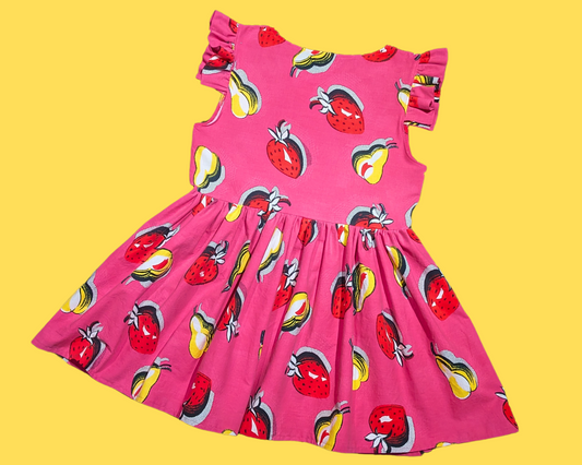 Robe de table vintage des années 1990, faite à la main et recyclée, motif fraises et poires, taille S