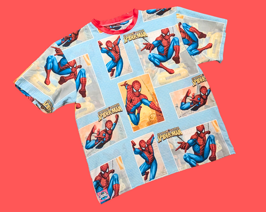 Handmade, Upcycled Spider-Man Bedsheet T-Shirt Size M