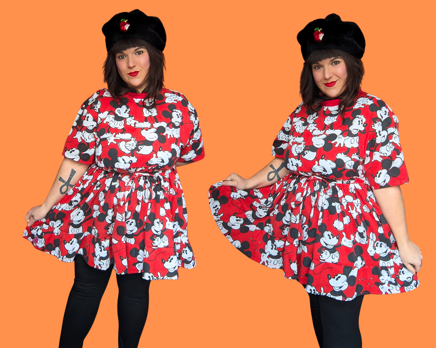 Robe t-shirt Mickey Mouse rouge de Walt Disney, fabriquée à la main et recyclée, taille S à XL