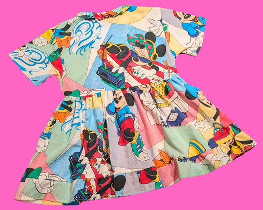 Commande pour Spencer - Robe Disney vintage des années 1990, faite à la main et recyclée, motif Mickey Mouse, imprimé funky, taille S à XL