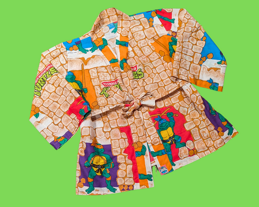 Kimono vintage fait main et recyclé des années 1980, motif Tortues Ninja, convient à toutes les tailles jusqu'au 5XL
