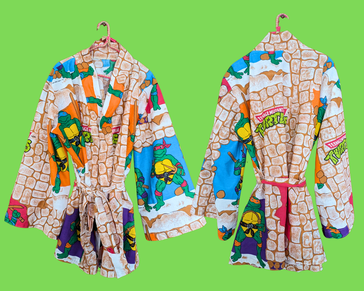 Handmade, Upcycled Vintage 1980's Teenage Mutant Ninja Turtles Bedsheet Kimono, Fits All Sizes Up to 5XL