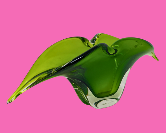 Pot décoratif en verre vert vintage des années 1970