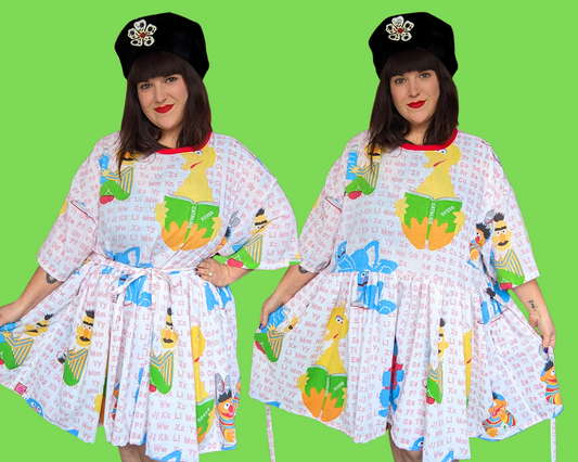 Handmade, Upcycled Sesame Street Bedsheet T-Shirt Dress Fits 2XL