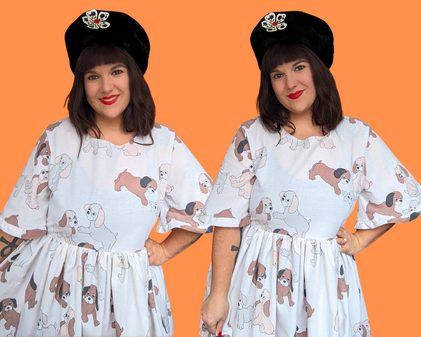 Handmade, Upcycled Vintage 1980's Hound Dogs Patterned Bedsheet Dress Fits Size XL