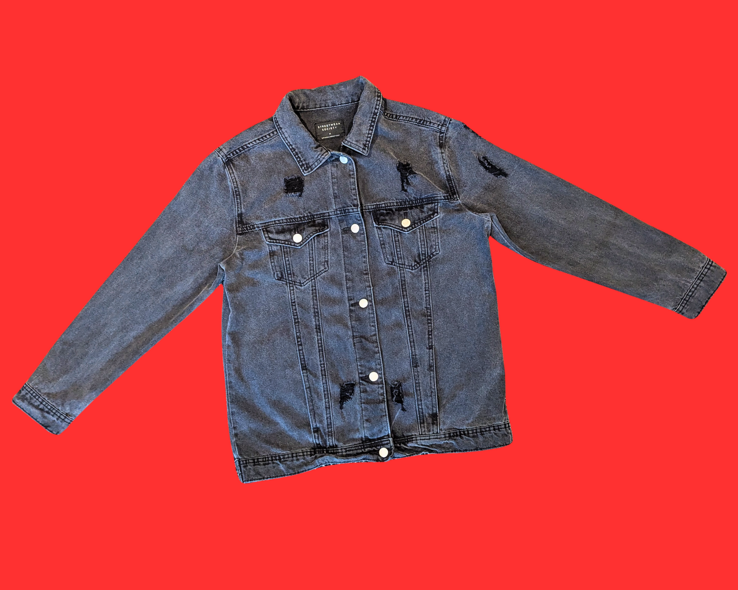 Veste en jean noire Tintin, explorateur sur la lune, faite à la main et recyclée, taille M