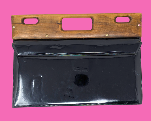 Sac à main vintage en cuir avec poignée en bois par Mastercraff Fabriqué au Canada