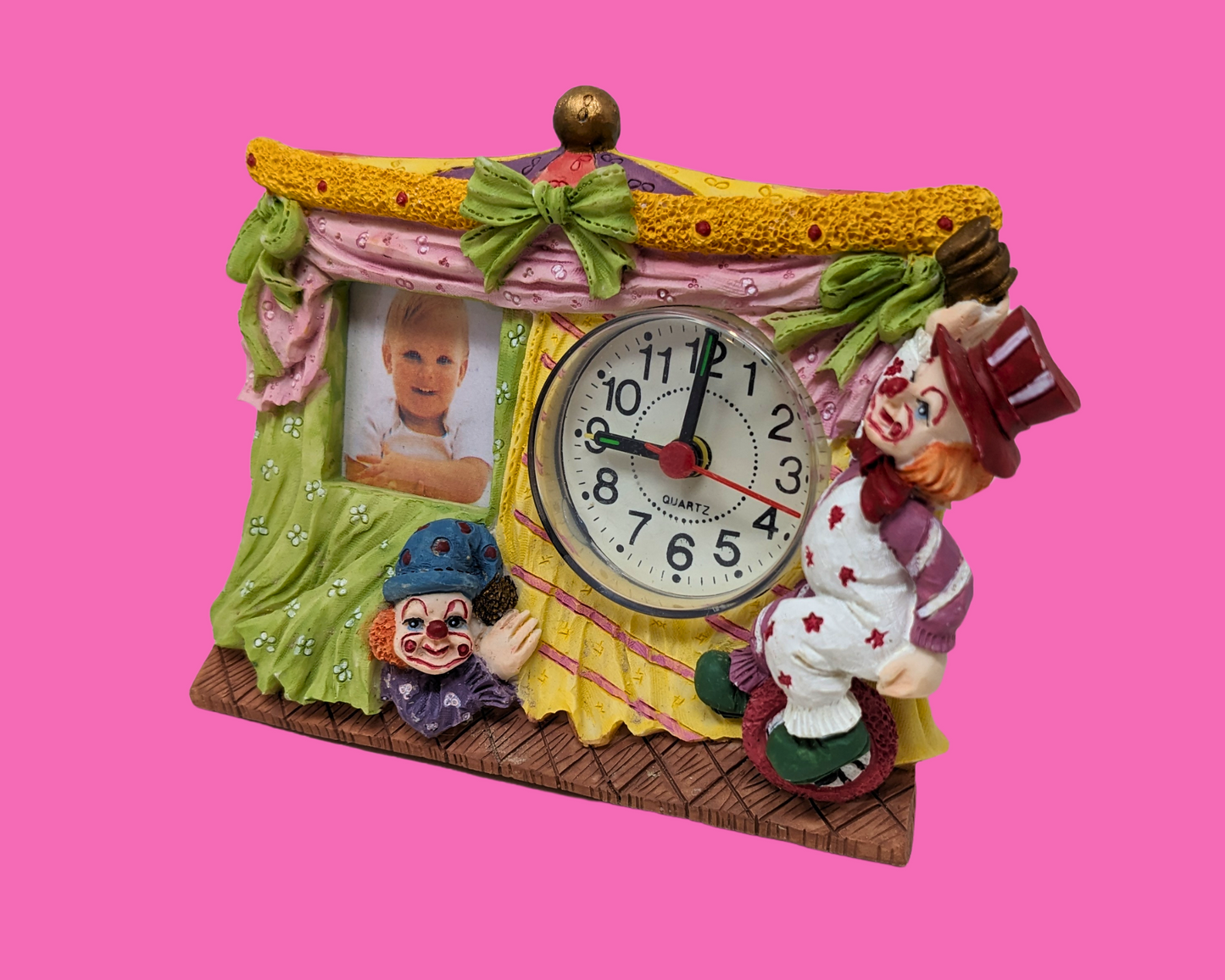 Horloge à cadre clown vintage des années 1990