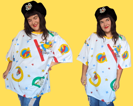 T-shirt surdimensionné XL en drap de lit Caillou fait main et recyclé