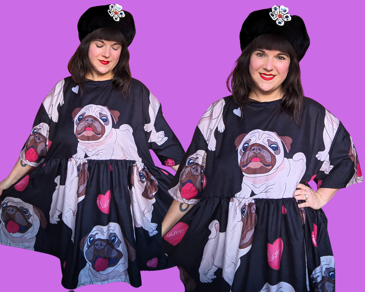 Handmade, Upcycled Pug Print Bedsheet T-Shirt Dress Fits 2XL