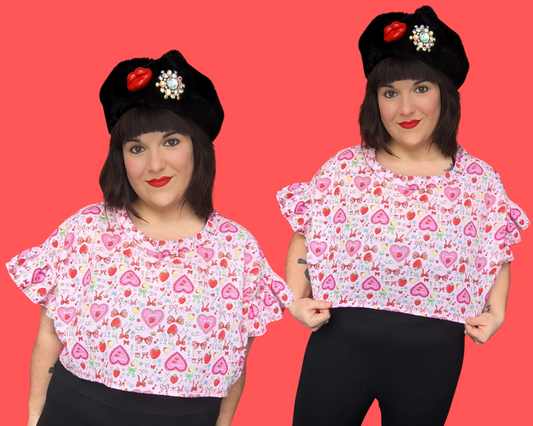 Haut court surdimensionné 2XL fait main et recyclé sur le thème de la Saint-Valentin