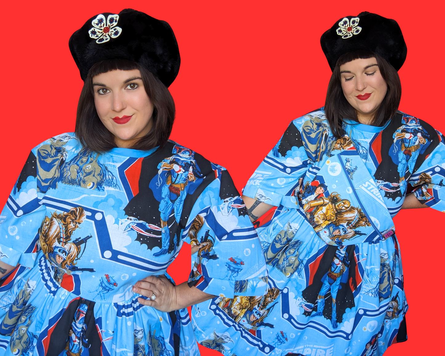 Handmade, Upcycled Vintage Star Wars The Empire Strikes Again Bedsheet T-Shirt Dress Fits S-M-L-XL with Matching Fanny Pack