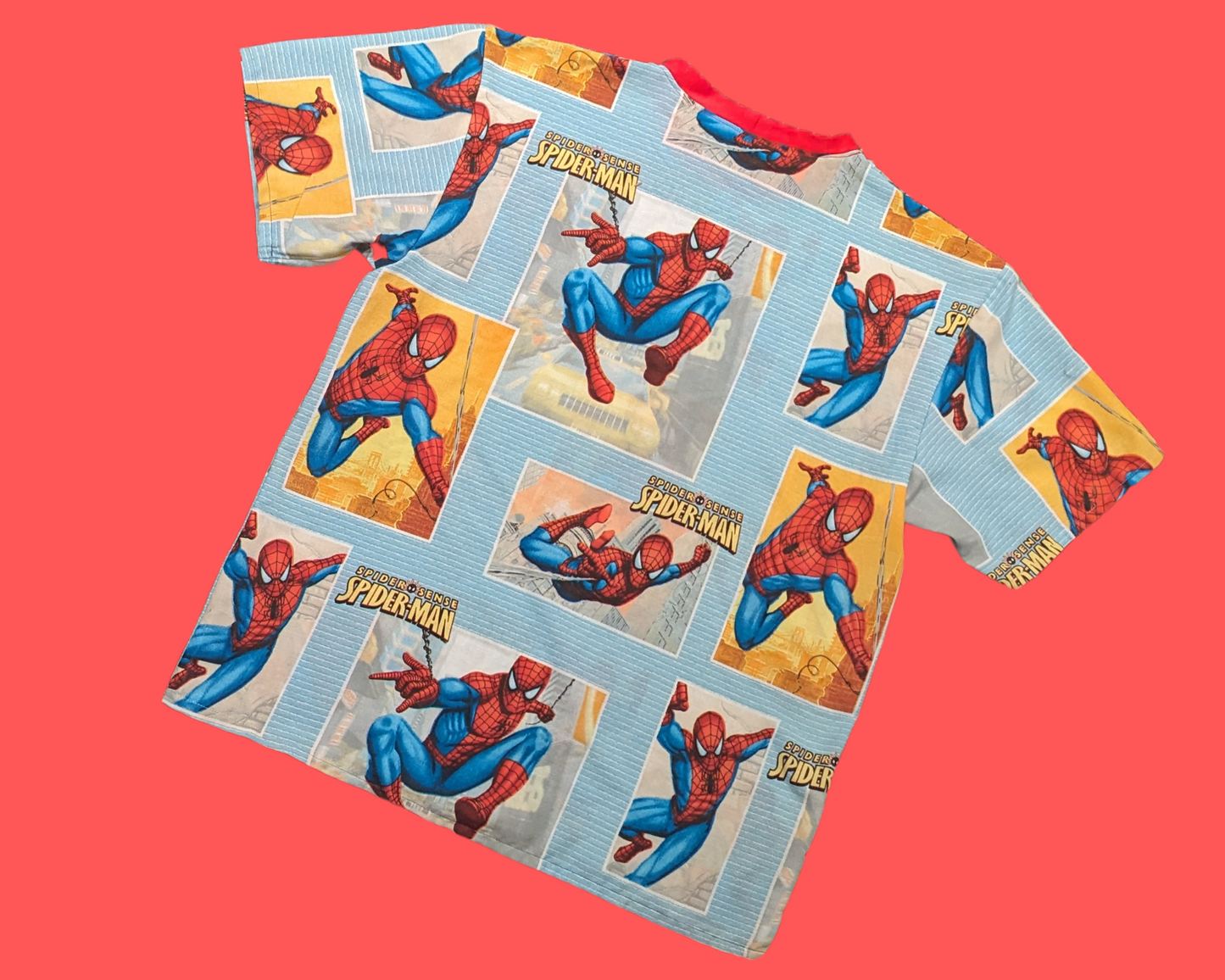 Handmade, Upcycled Spider-Man Bedsheet T-Shirt Size M