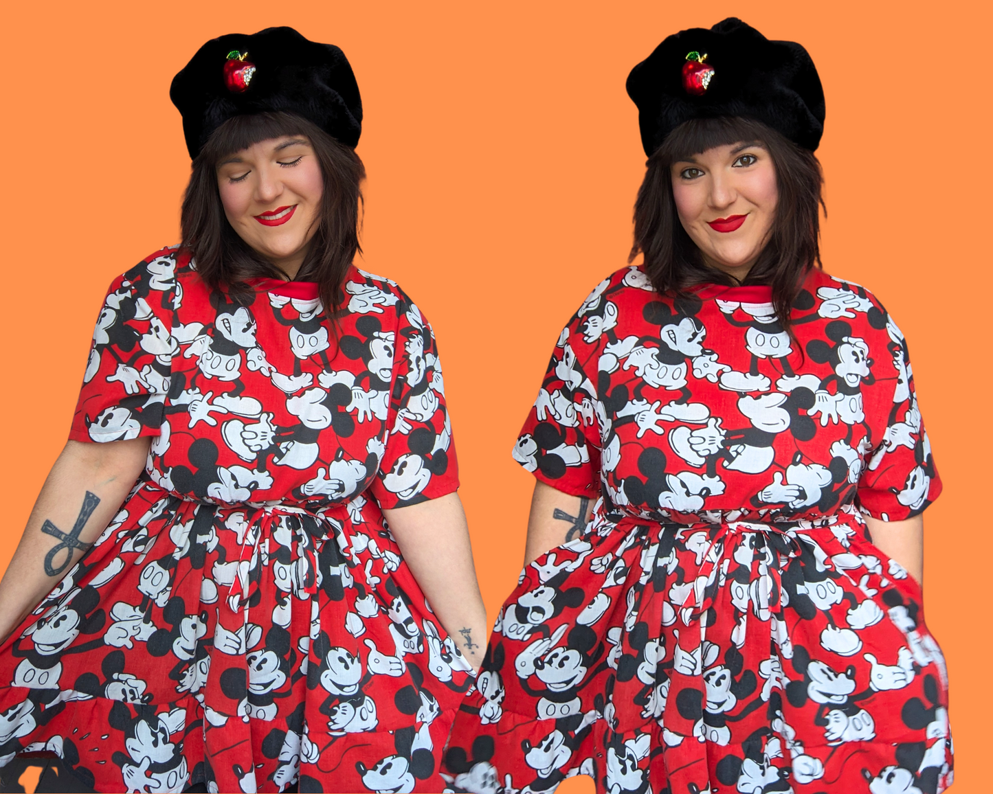 Robe t-shirt Mickey Mouse rouge de Walt Disney, fabriquée à la main et recyclée, taille S à XL