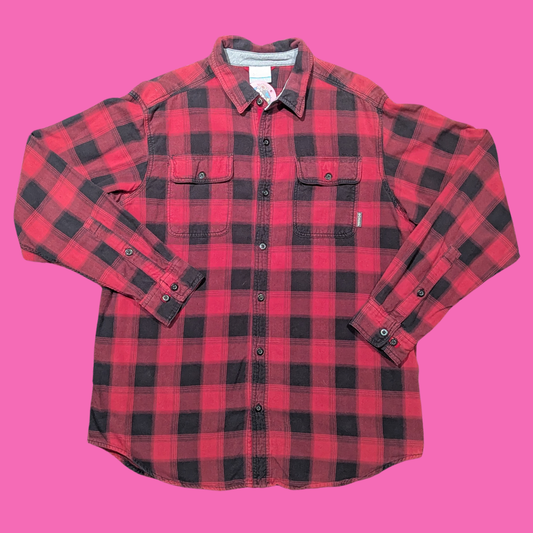 Y2K Columbia Red and Black Plaid Thick Shirt Size L