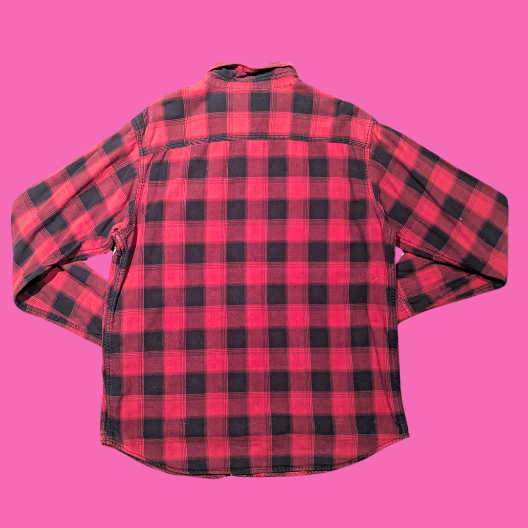 Y2K Columbia Red and Black Plaid Thick Shirt Size L