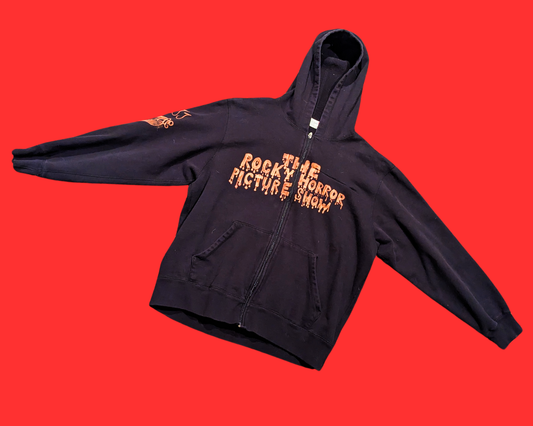 Cardigan noir recyclé des années 2000, motif Bleach de Rocky Horror Picture Show, taille L