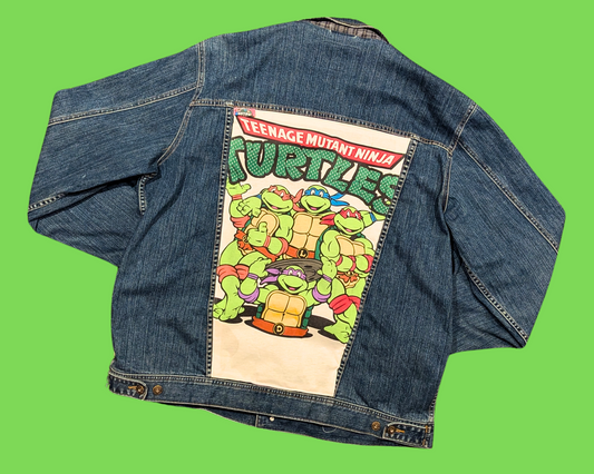 Veste en jean Tortues Ninja faite main et recyclée, taille 2XL