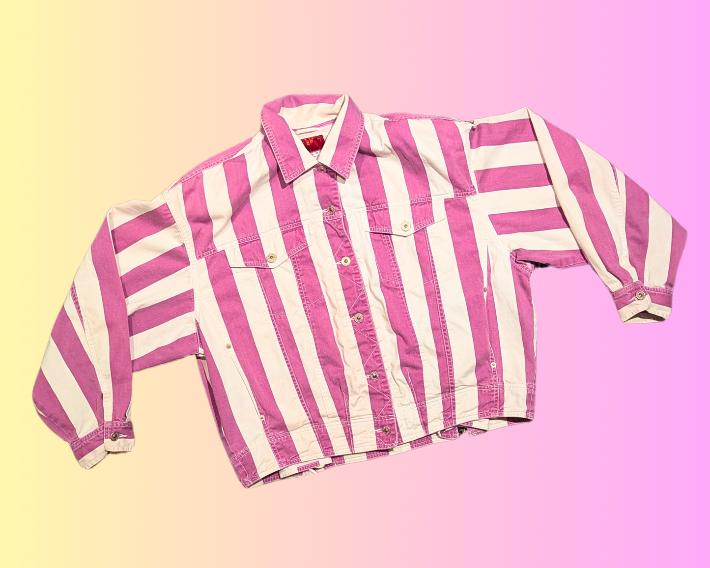 Vintage 1990's Light Purple and White Striped Denim Jacket Size M