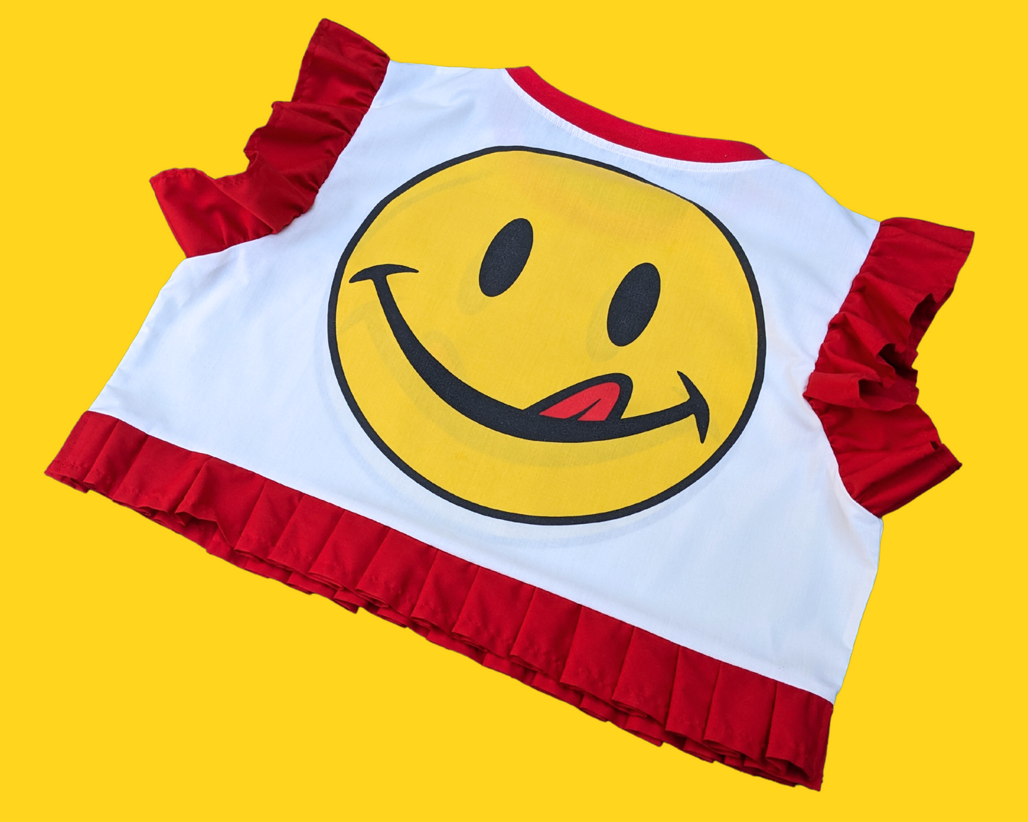 Handmade, Upcycled Vintage 1990's Smiley Face Crop Top Oversized XS - Fits Like A Size M