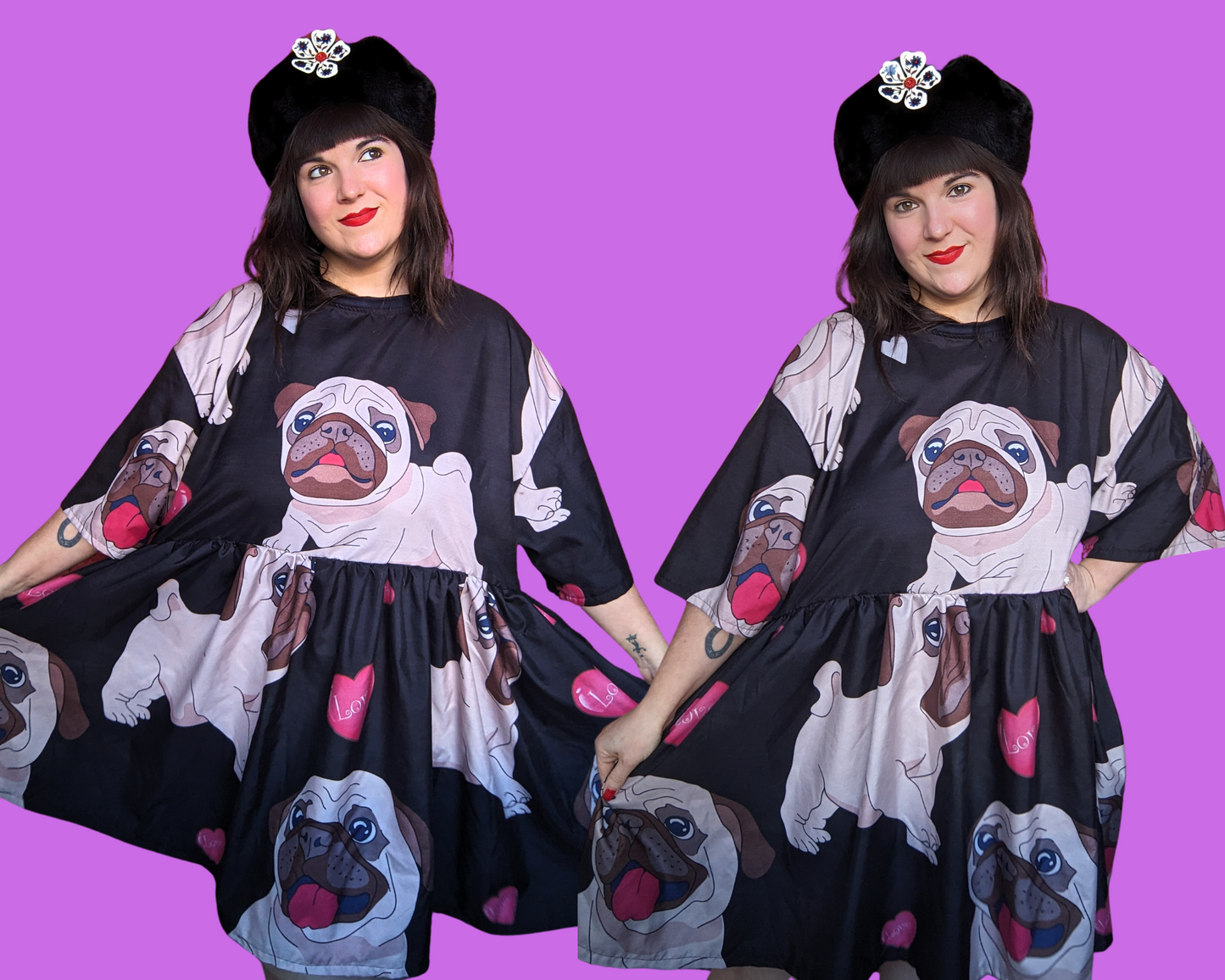Handmade, Upcycled Pug Print Bedsheet T-Shirt Dress Fits 2XL