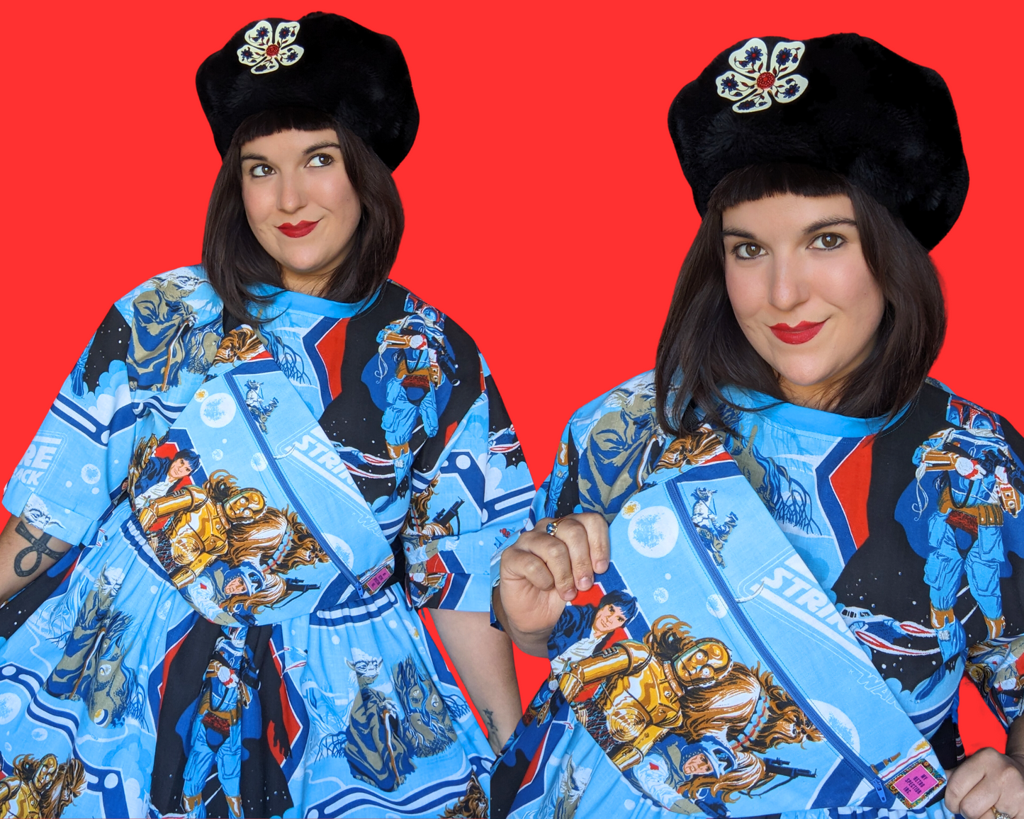 Handmade, Upcycled Vintage Star Wars The Empire Strikes Again Bedsheet T-Shirt Dress Fits S-M-L-XL with Matching Fanny Pack