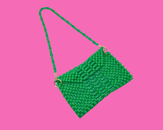 Petit sac vert perlé vintage des années 1960