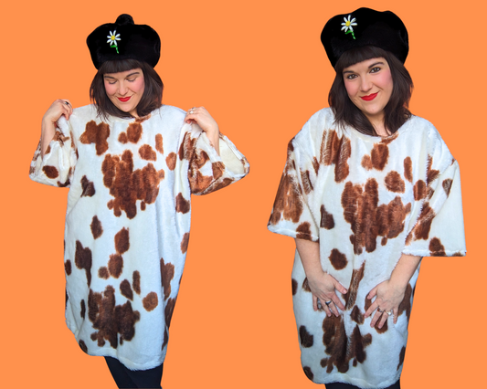 T-shirt surdimensionné XL en fausse fourrure, fait main et recyclé, imprimé animal vintage des années 1990