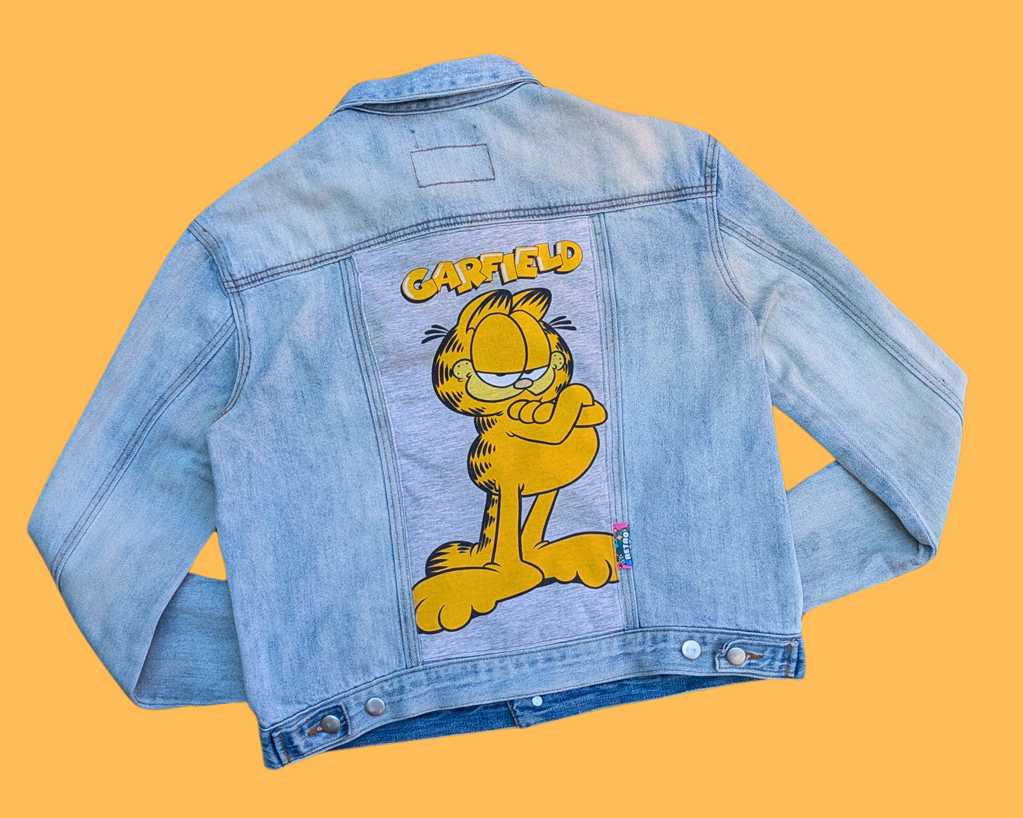 Handmade, Upcycled Garfield Denim Jacket Size M