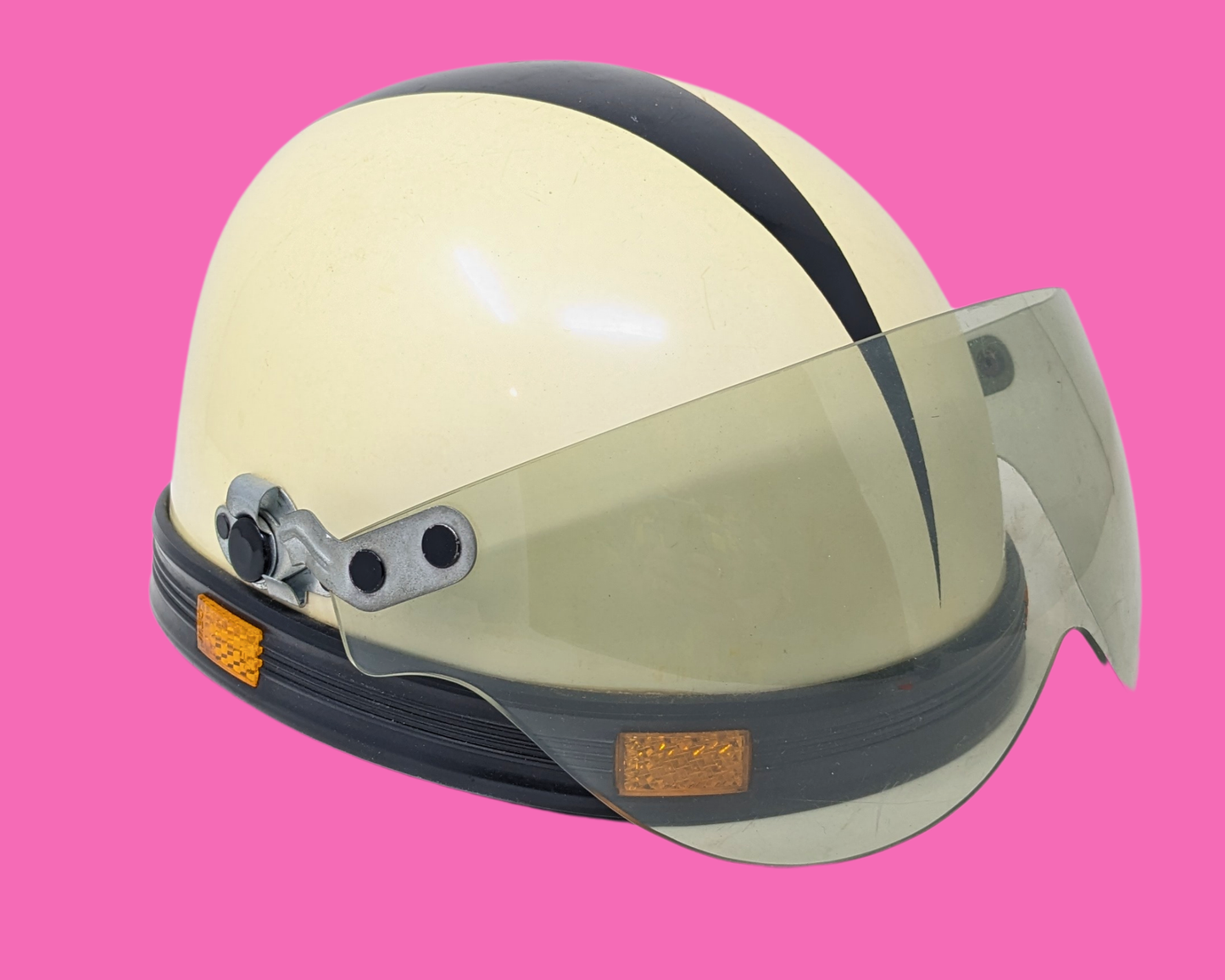 Casque de moto vintage noir et blanc des années 1970, fabriqué au Japon