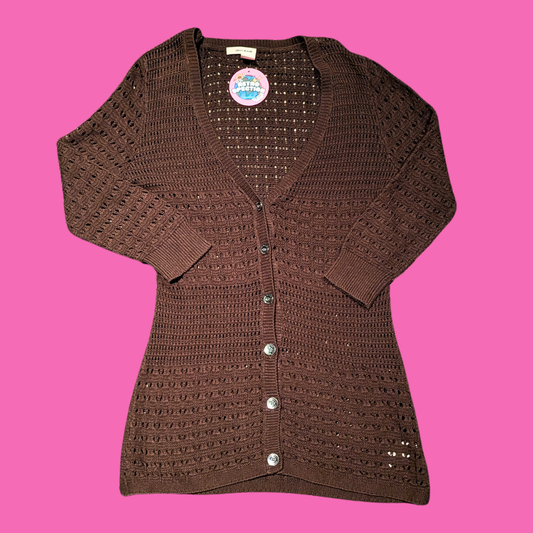 DKNY Jeans Brown Crochet Cardigan Size S