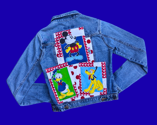 Veste en jean faite à la main et recyclée, personnages préférés de Walt Disney, taille M