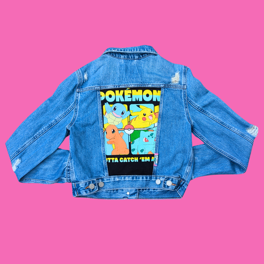 Pokemon Upcycled T-Shirt Denim Jacket Size S