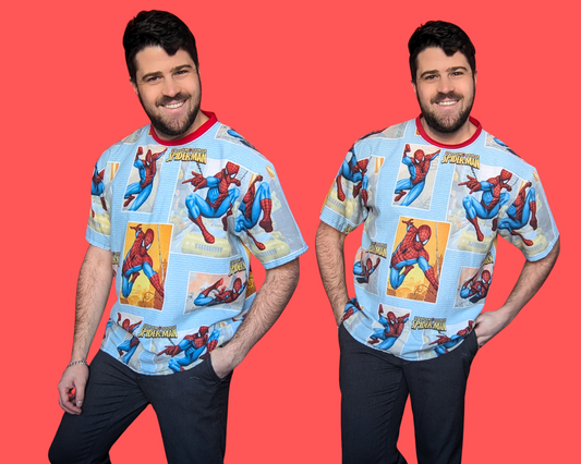 Handmade, Upcycled Spider-Man Bedsheet T-Shirt Size M