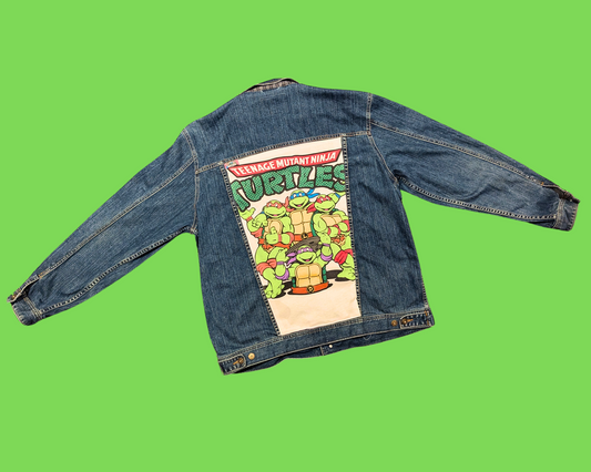 Veste en jean Tortues Ninja faite main et recyclée, taille 2XL