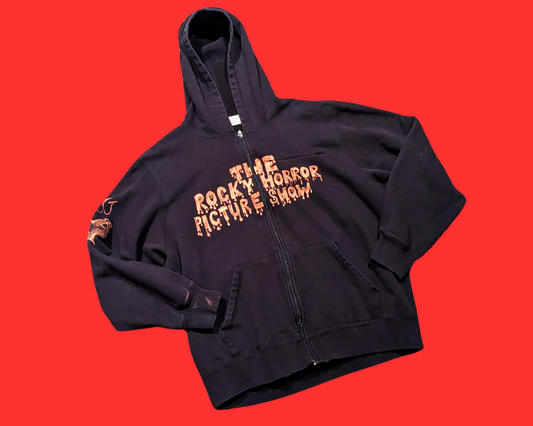 Cardigan noir recyclé des années 2000, motif Bleach de Rocky Horror Picture Show, taille L