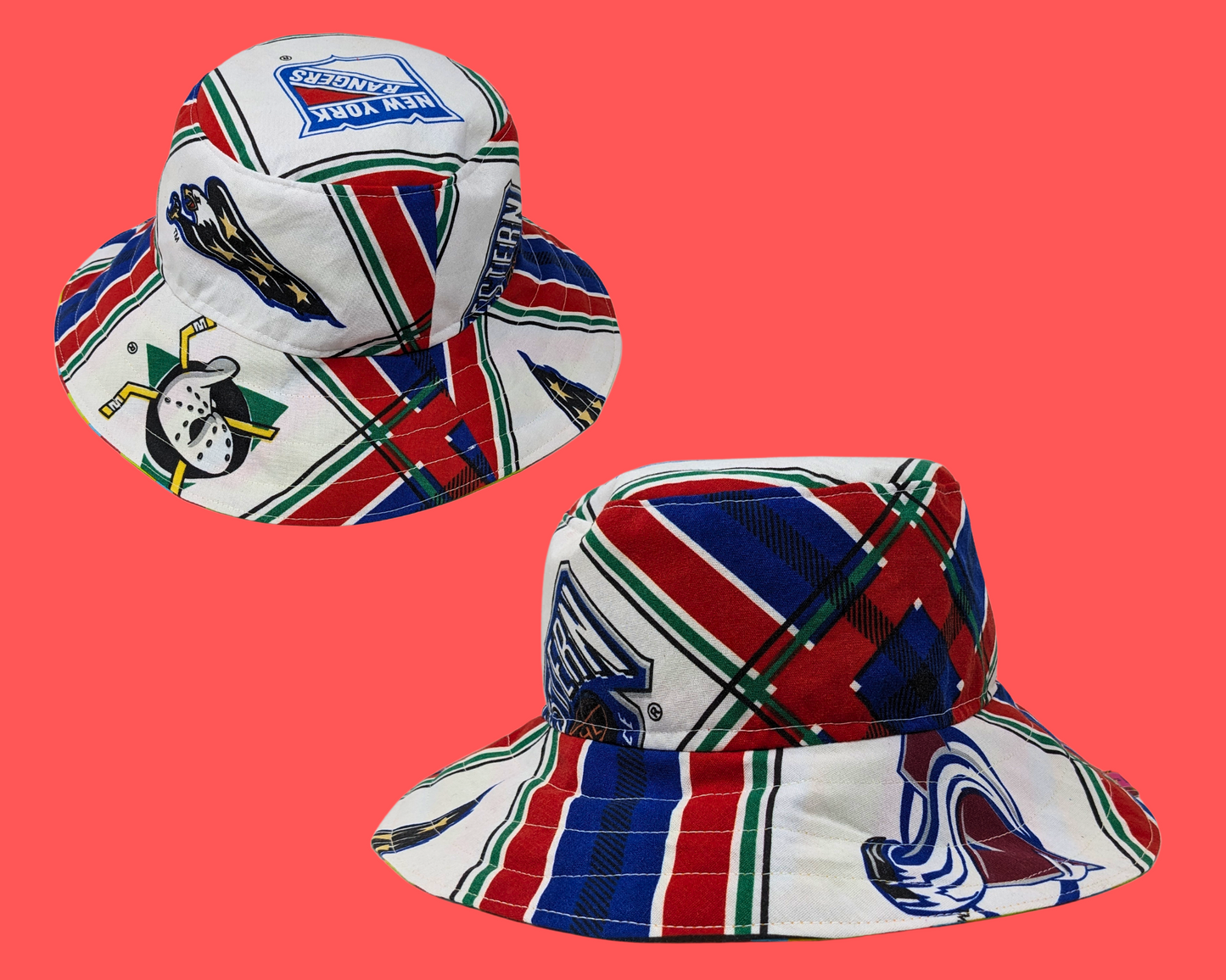 Handmade and Upcycled NHL Hockey Bedsheet Reversible Bucket Hat