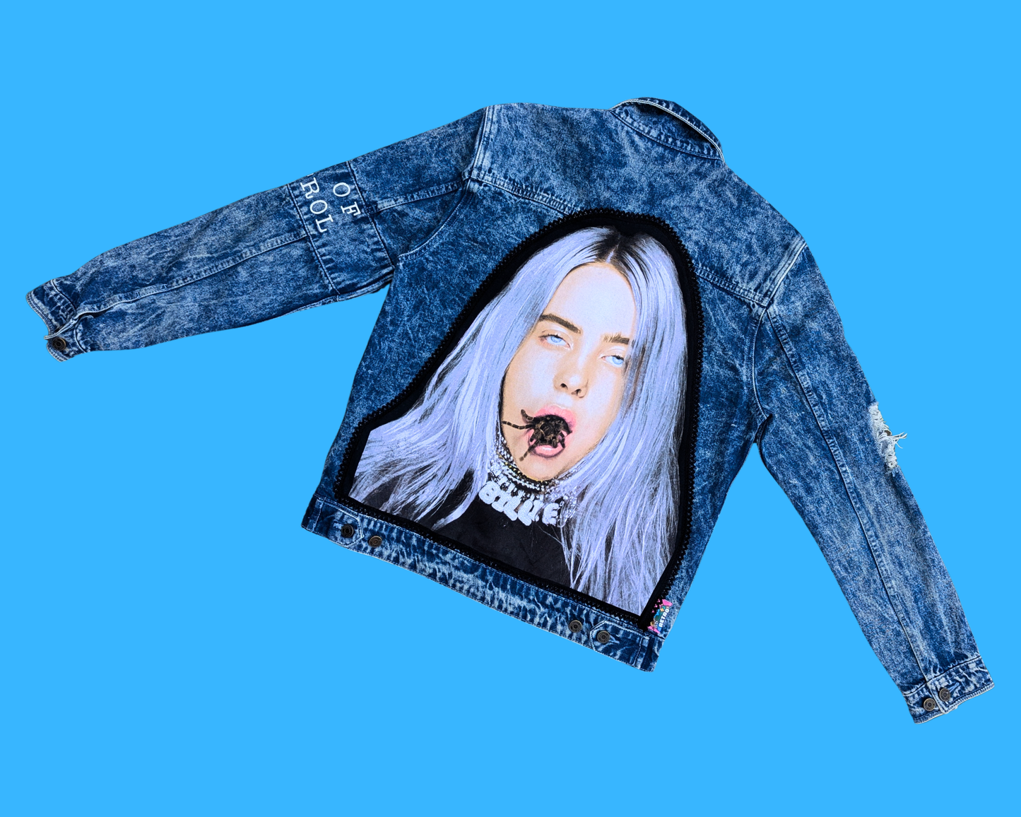 Handmade, Upcycled Billie Eilish Denim Jacket Size S