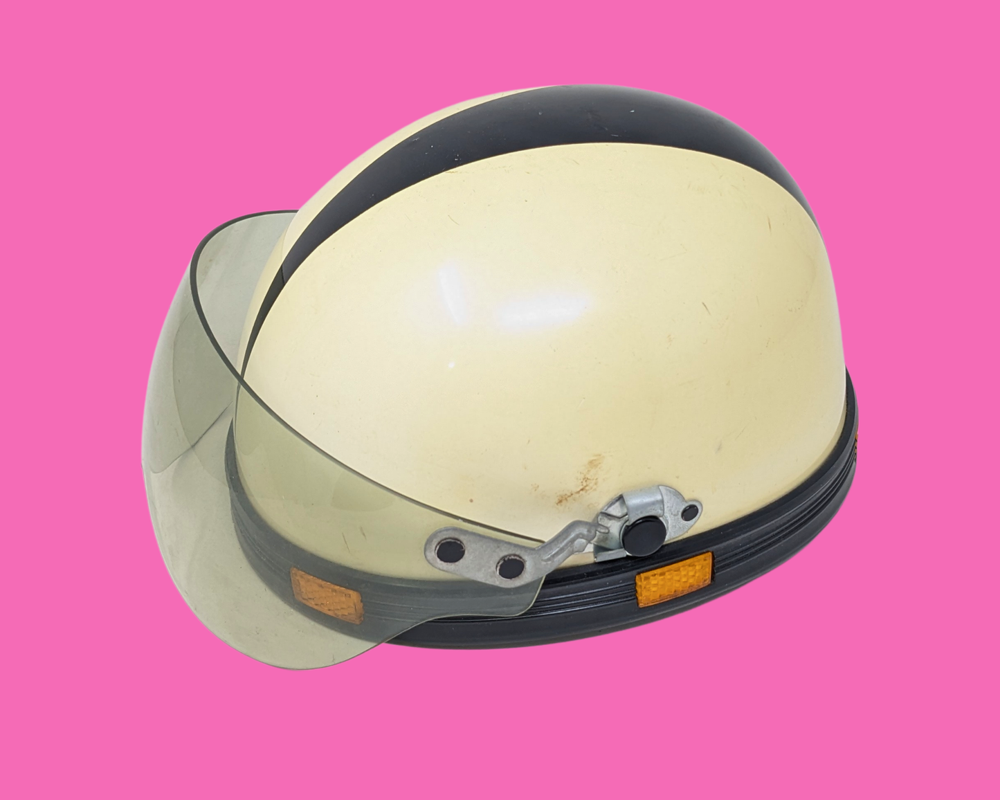 Casque de moto vintage noir et blanc des années 1970, fabriqué au Japon