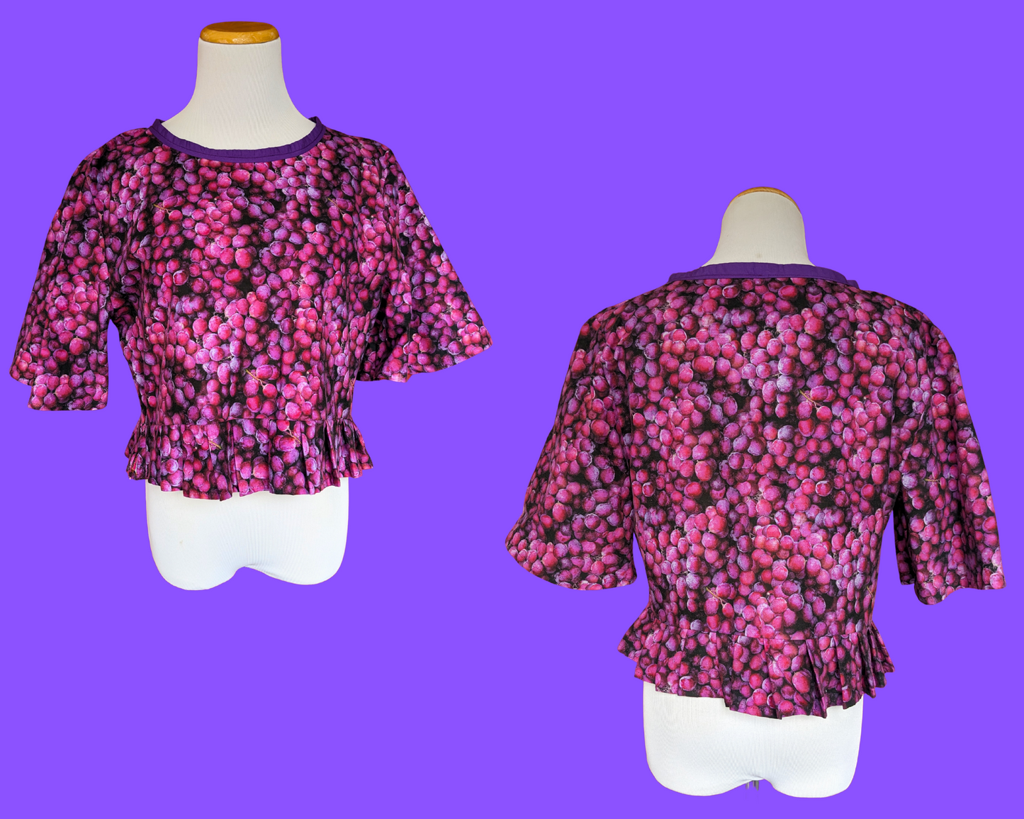 Handmade, Upcycled Purple Grapes Blouse Size M