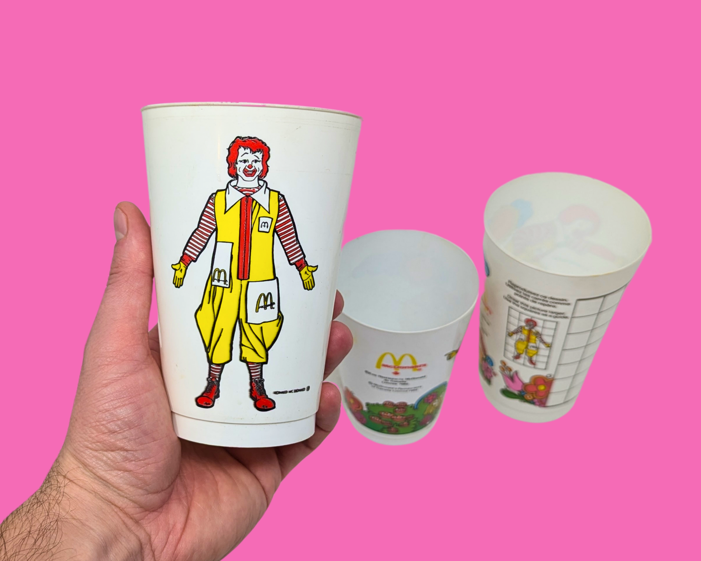 Lot de 3 gobelets en plastique McDonald's vintage des années 1980, lot de 3