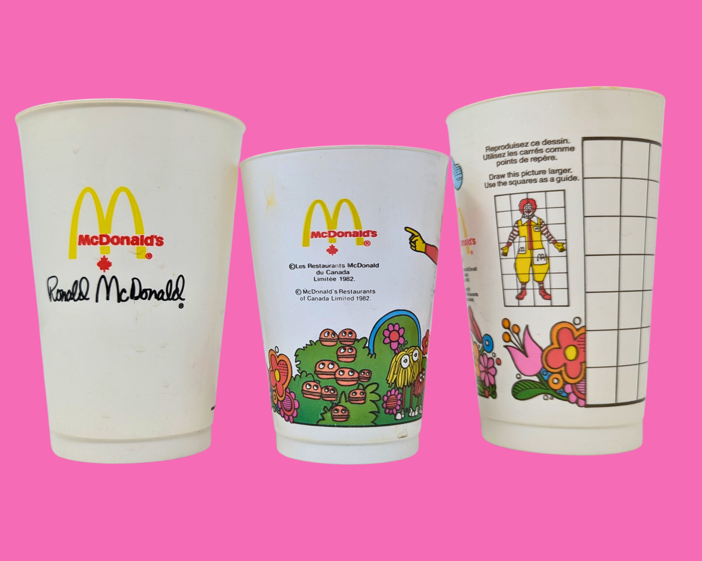 Lot de 3 gobelets en plastique McDonald's vintage des années 1980, lot de 3