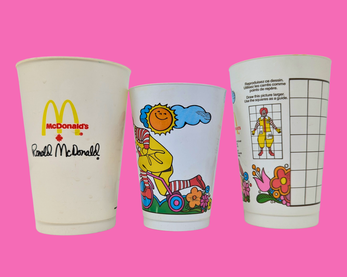 Lot de 3 gobelets en plastique McDonald's vintage des années 1980, lot de 3