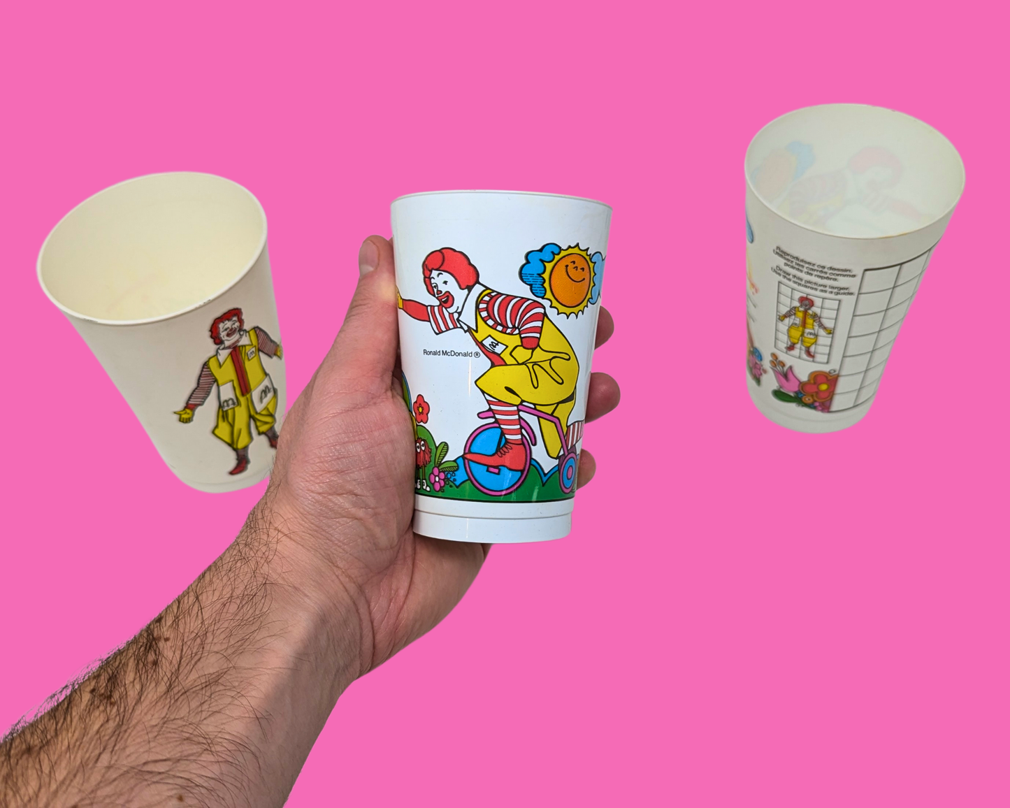 Lot de 3 gobelets en plastique McDonald's vintage des années 1980, lot de 3