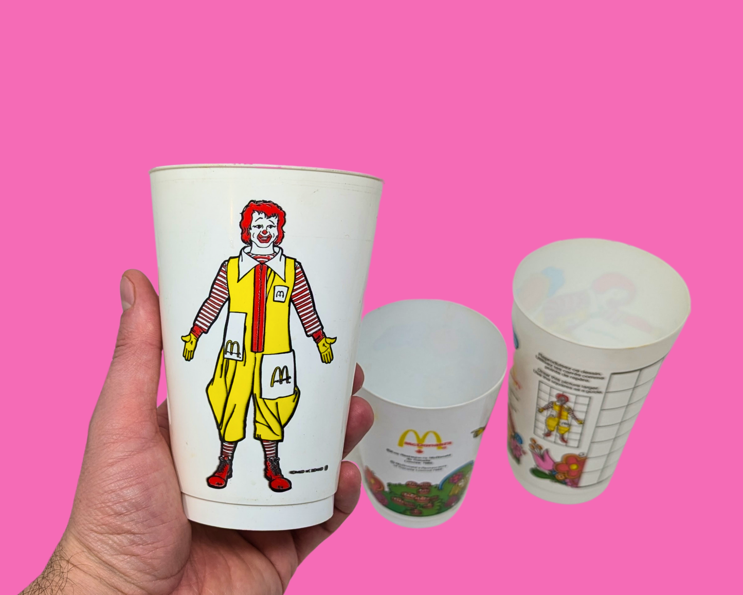 Lot de 3 gobelets en plastique McDonald's vintage des années 1980, lot de 3
