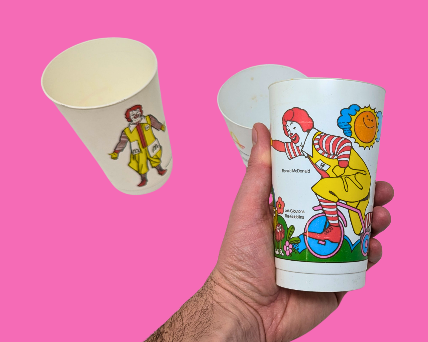 Lot de 3 gobelets en plastique McDonald's vintage des années 1980, lot de 3